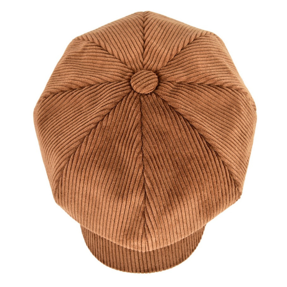 Corduroy Camel Brown Rust Unisex Camel Brown Newsboy Baseball Hat Cap with Bill - Picture 2 of 6